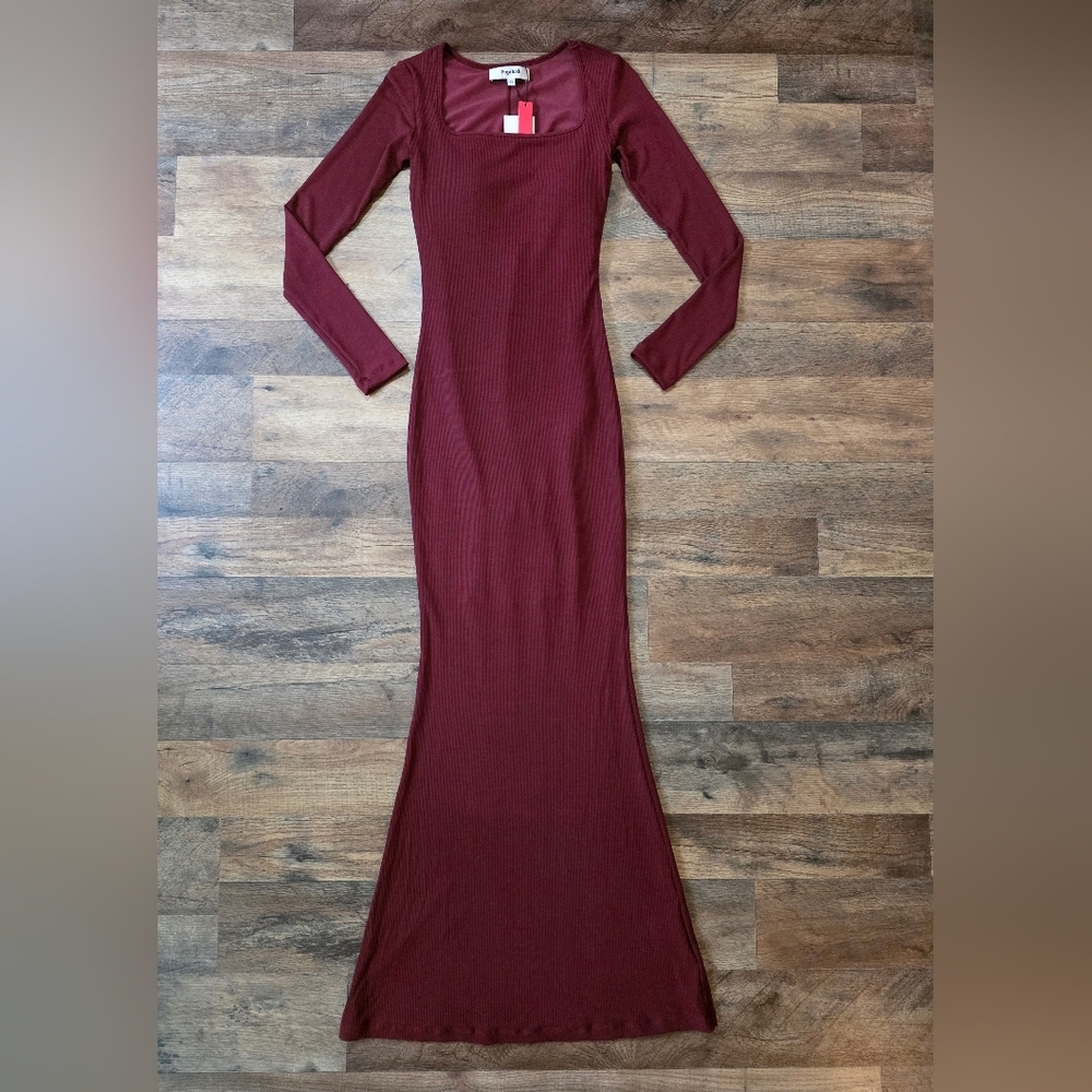 Popilush Women's Dark Red Long Sleeve Shapewear Tummy Control Maxi Dress Size XS - Picture 4 of 10